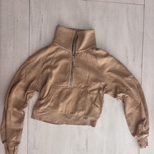 LULULEMON Scuba Beige Quarter Zip Sweatshirt Sz 4 Pullover Funnel Neck