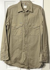 VTG Carhartt Men Long Sleeve Beige Outdoor Pearl Snap Button Western Style Sz LG