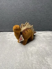 Vintage DAKIN Stegosaurus Plush Brown Dinosaur Toy Squeeze Me Roaring Sound 10"L