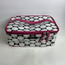 Kate Spade Zip Up Toiletry Makeup Bag White Hot Pink Black Bow Tie 11.5  x4   e9 