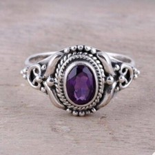 Beautiful Amethyst Gemstone 925 Sterling Silver Wedding Ring Gift Women B-45