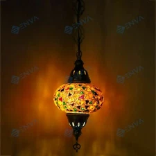 Turkish Moroccan Mosaic Ceiling Hanging Pendant Light Fixture Lamp - Free Bulb
