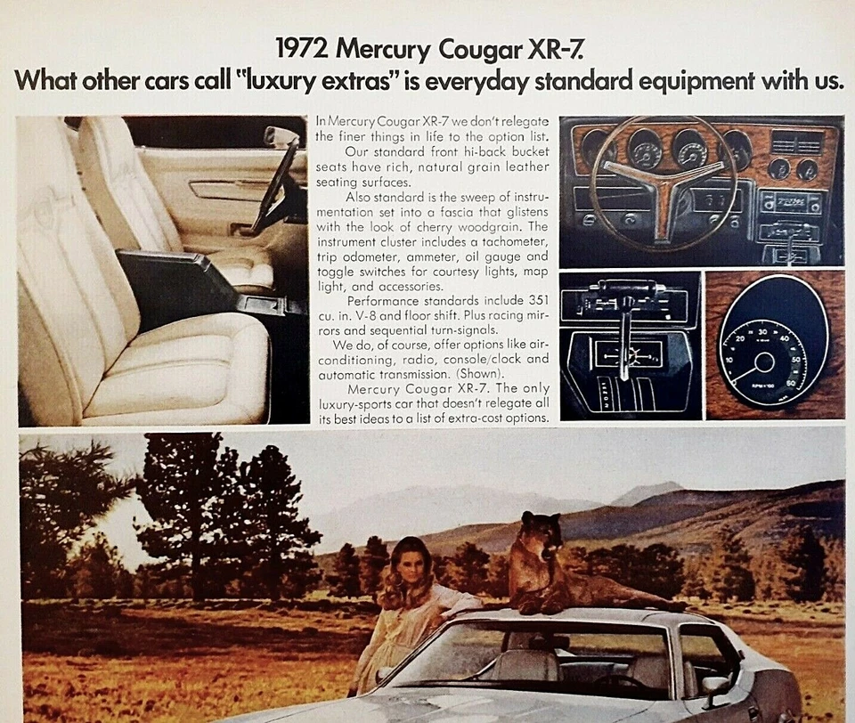  Mercury Cougar XR-7 car ad vintage 1972 original print advertisement  - Image 2 of 2