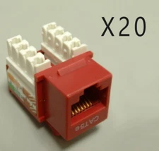 20 Pack Lot - CAT5e Keystone RJ45 110 Punch Down Keystone Snap-In Jack - Red