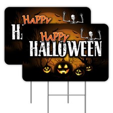 Happy Halloween 2 Pack Double-Sided Yard Signs Made In Texas 