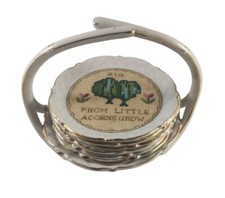 Vintage Ardalt Cross Stitch Coaster Set Golden Rule Porcelain With Caddy