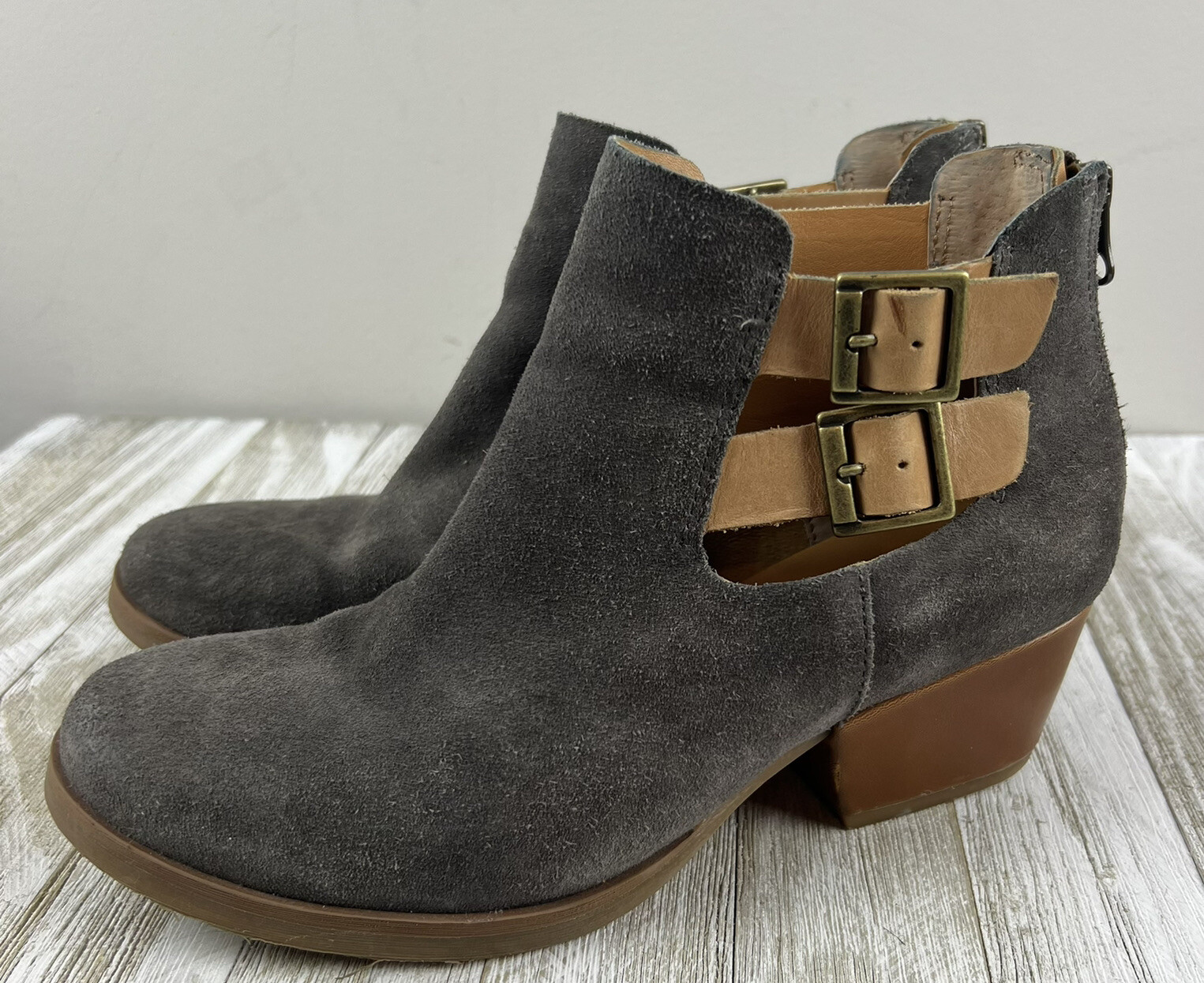 Korks Kork Ease Gabriella Gray Tan Ankle Boots Size 7… Gem