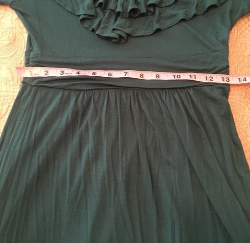 Long Sleeve Ruffled Scoop Neck Forest Green Stretchy Mini Dress Size Large - Picture 5 of 9