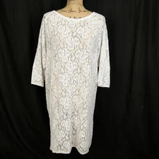 NWT Ti Mo Womens sz S Dress White Floral Lace 3/4 Sleeve Sheer Knee Length Shift