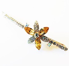 USA Bobby Pin Using Swarovski Crystal Hair Clip Hairpin Flower GOLD Brown E02