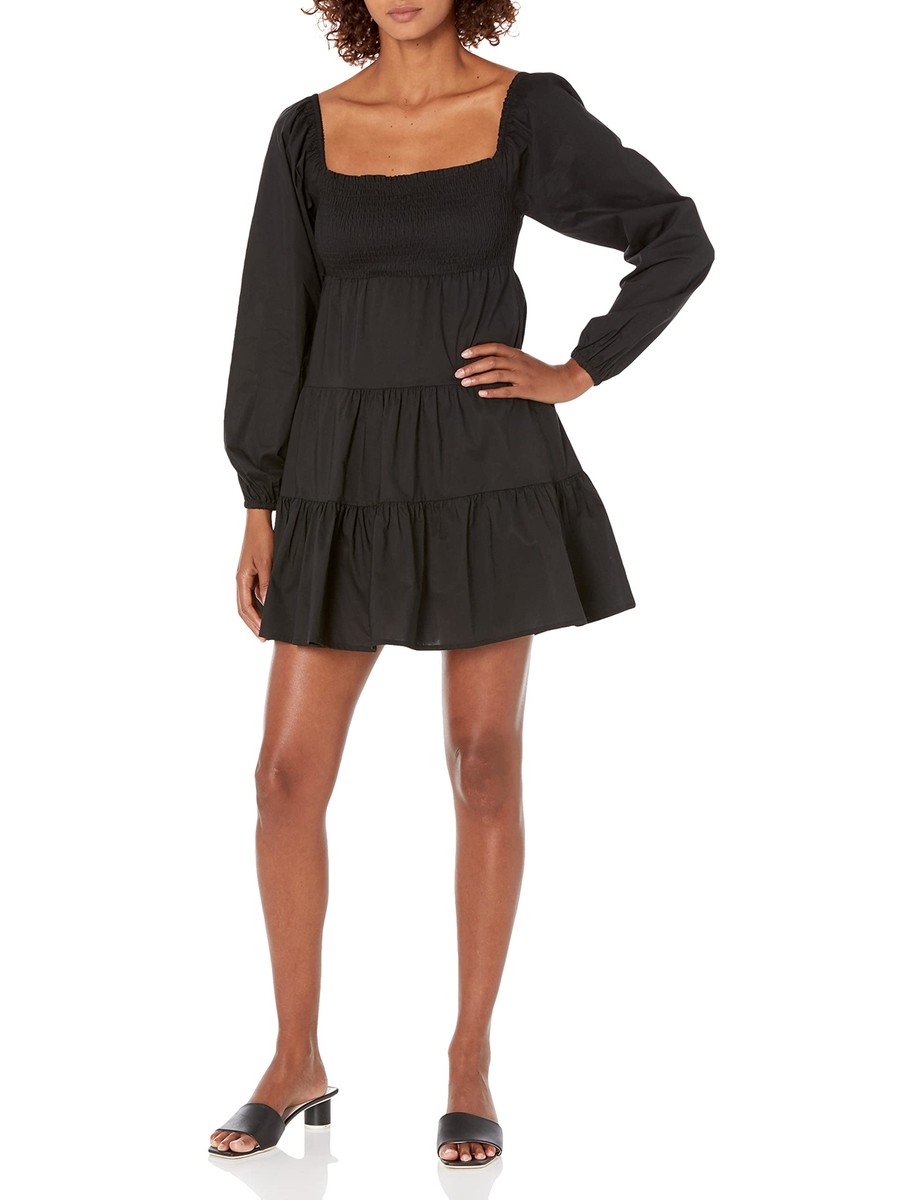 Steve Madden Womens Daniella Cotton Square Neck Mini Dress Black M