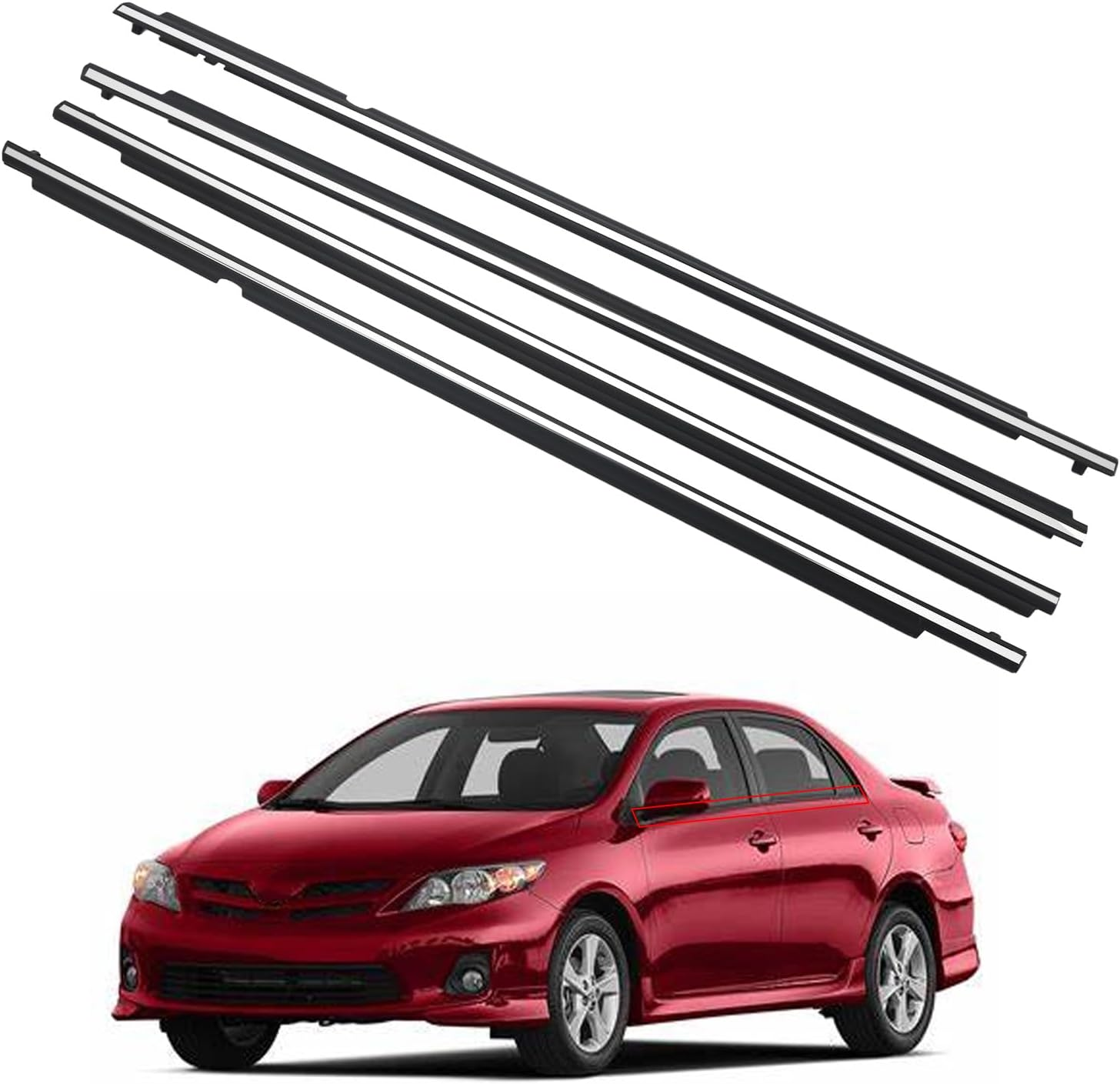 4 Pcs Chrome Car Outer Door Window Moulding Trim Weatherstrip Seal Belt Compatib