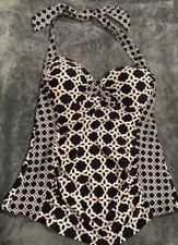 NEW Merona Shirred Halter Tankini Top Swimsuit Navy White Voyage Print Nautical