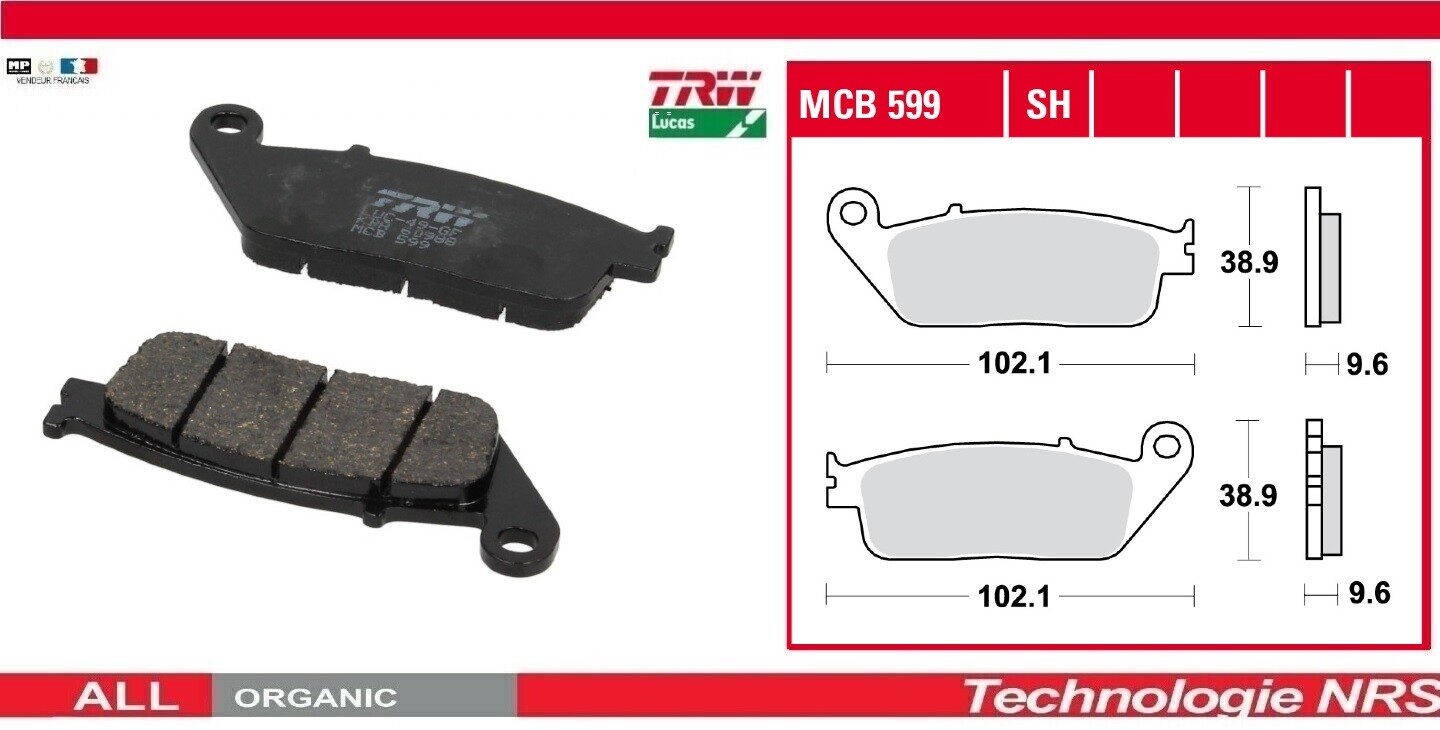 Jeu de 2 plaquettes de frein arrière TRW Lucas MCB 599 pour Honda VFR 750 F