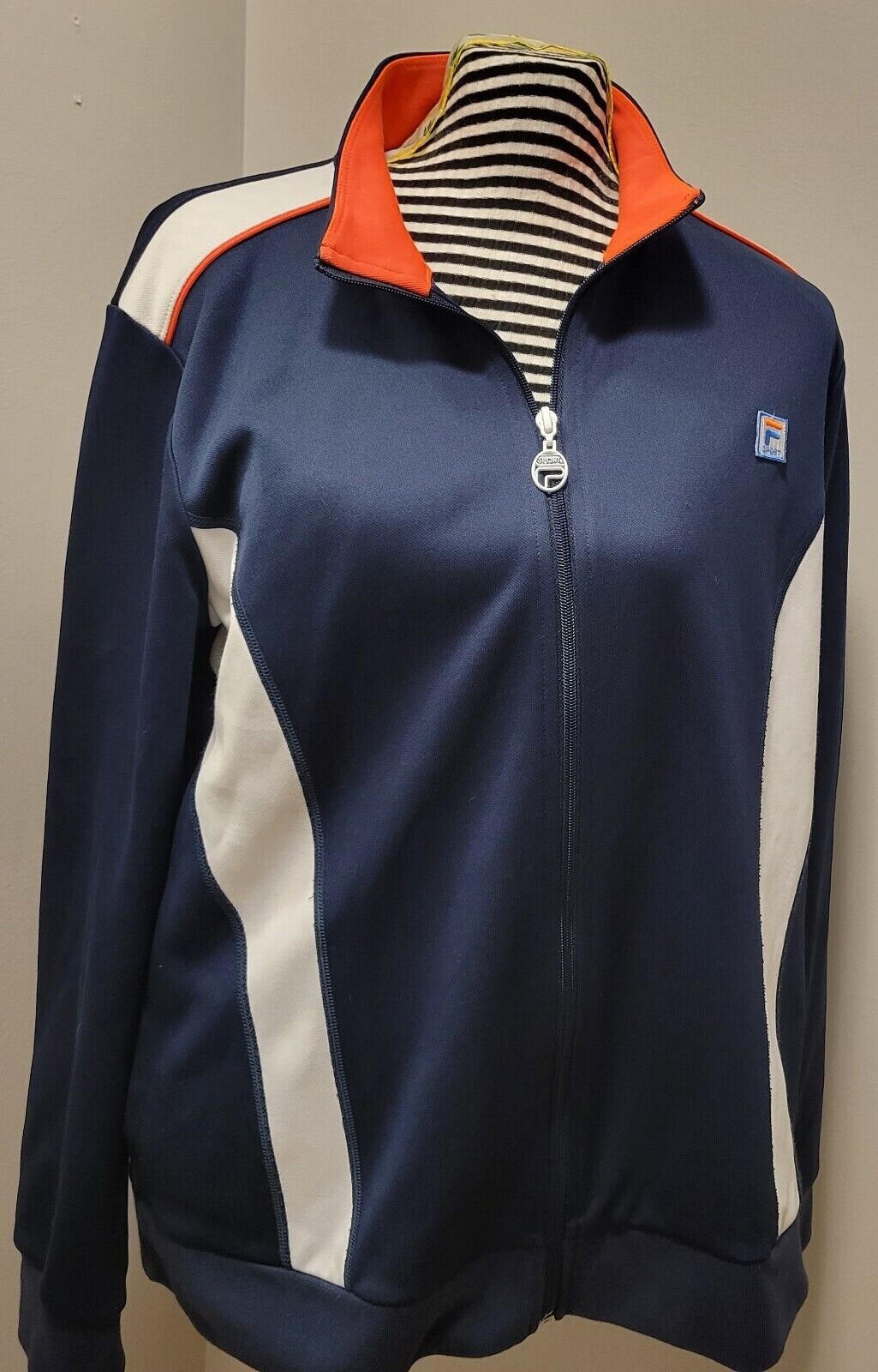Giacca da pista Fila Sport full zip blu navy con bordo bianco arancione donna taglia XL