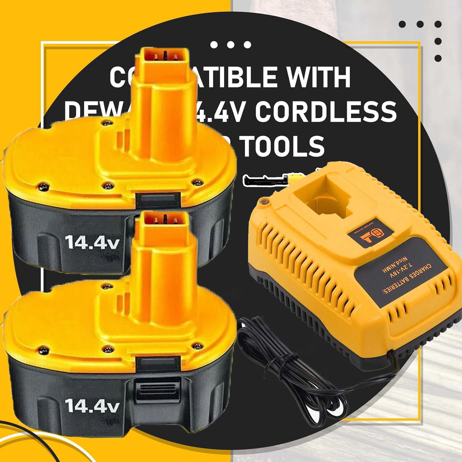 2PACK 14.4V Replacement Battery for DEWALT DC9091 DW9091 DW9094 DE9091 with Charger  