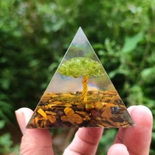 Tree of Life Meditation Orgone Pyramid Tiger's Eye Peridot Orgonite Pyramid