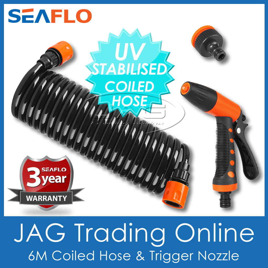 SEAFLO HOSECOIL WASHDOWN COILED HOSE, SPRAY NOZZLE & ADAPTOR Boat