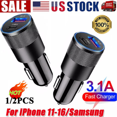 1/2X Dual USB PD Type-C Car Charger 30W Fast Adapter For iPhone 14 13 11 Pro Max