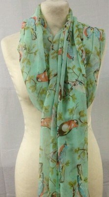 Damen Kleidung Grün Vogel Maxi Schal Halstuch Tuch Sarong 