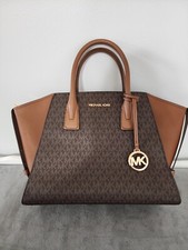 Michael Kors Avril Large Top Zip Brown MK SIGNATURE Satchel Crossbody Handbag