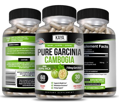 3x 60ct Pure Garcinia Cambogia 80% HCA Natural Weight Loss Energy Ultra Fat Burn
