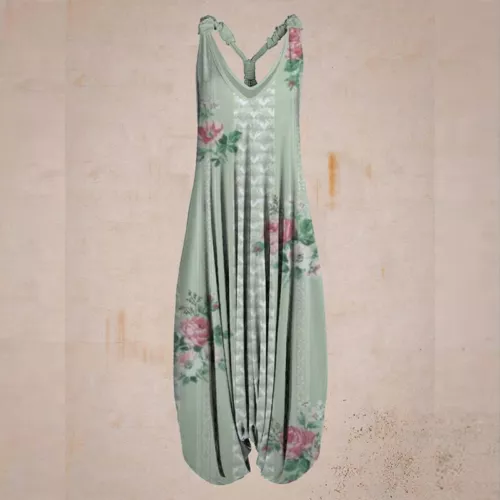 Mujeres Boho Floral Espalda Corredora Mono Damas Informal Suelto Pierna Ancha Pantalones Mameluco - Imagen 55 de 56