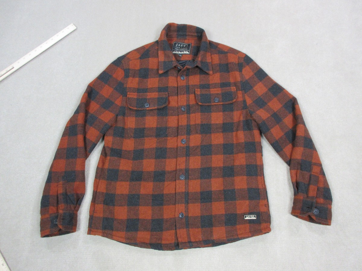 Jachs New York Shirt Jacket Mens Large Orange Black Wool Blend Button Up  Quilted