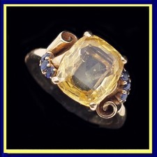 Ring Signed Raymond Yard Vintage Retro Yellow Blue Sapphires 14k Gold (4997)