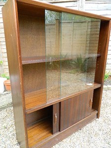 vintage retro g-plan style cabinet sliding glass doors