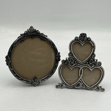 2 Vintage Picture Frame Ornate Heart Roses Pewter Farmhouse Cottage Chic Decor