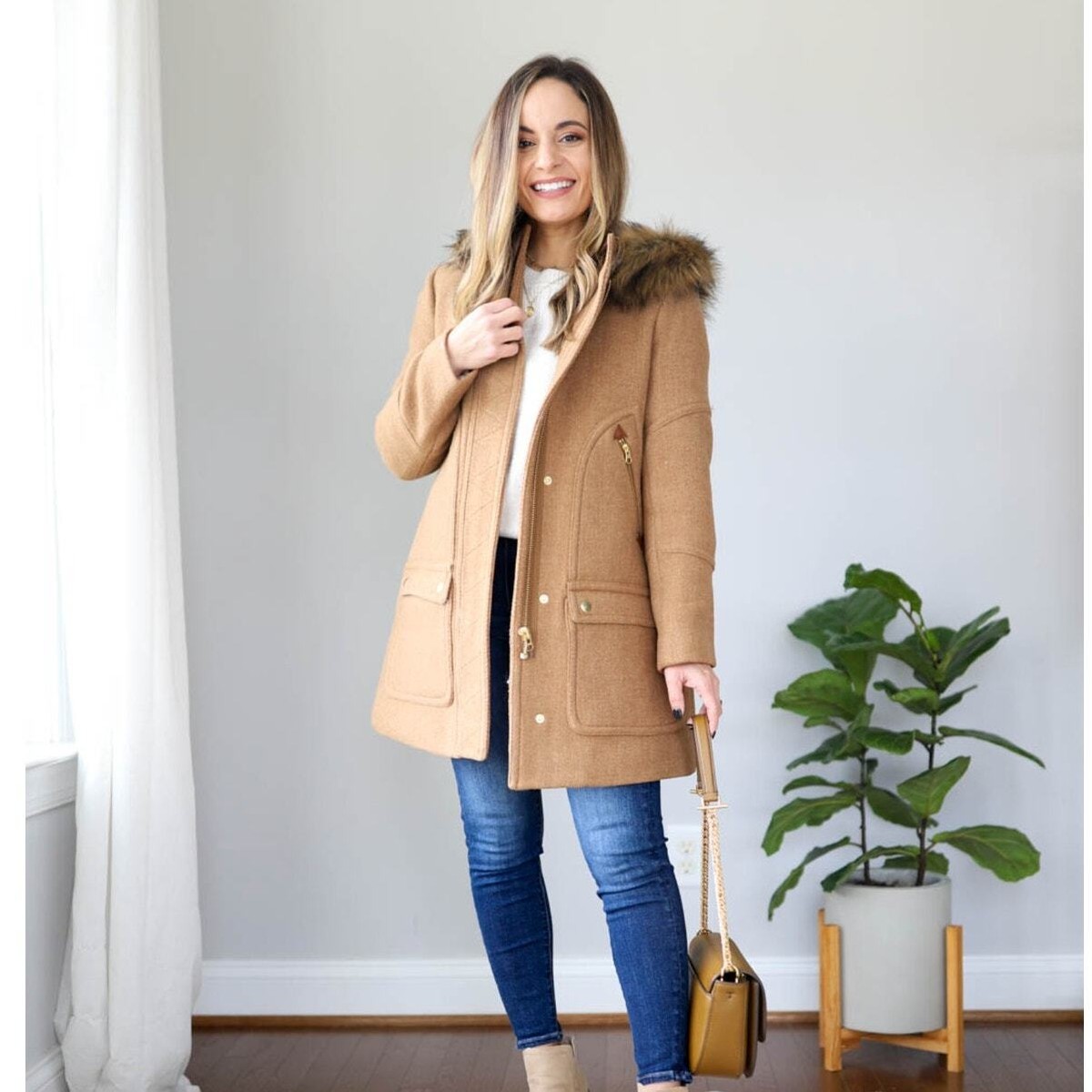 CREW Petite Chateau Parka in Italian Stadium Cloth Nello Gori Tan Camel  Sz