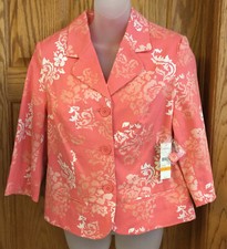 Button Up Jacket Blazer Womens Size Small Coral Pink Leaf Design Studio Works