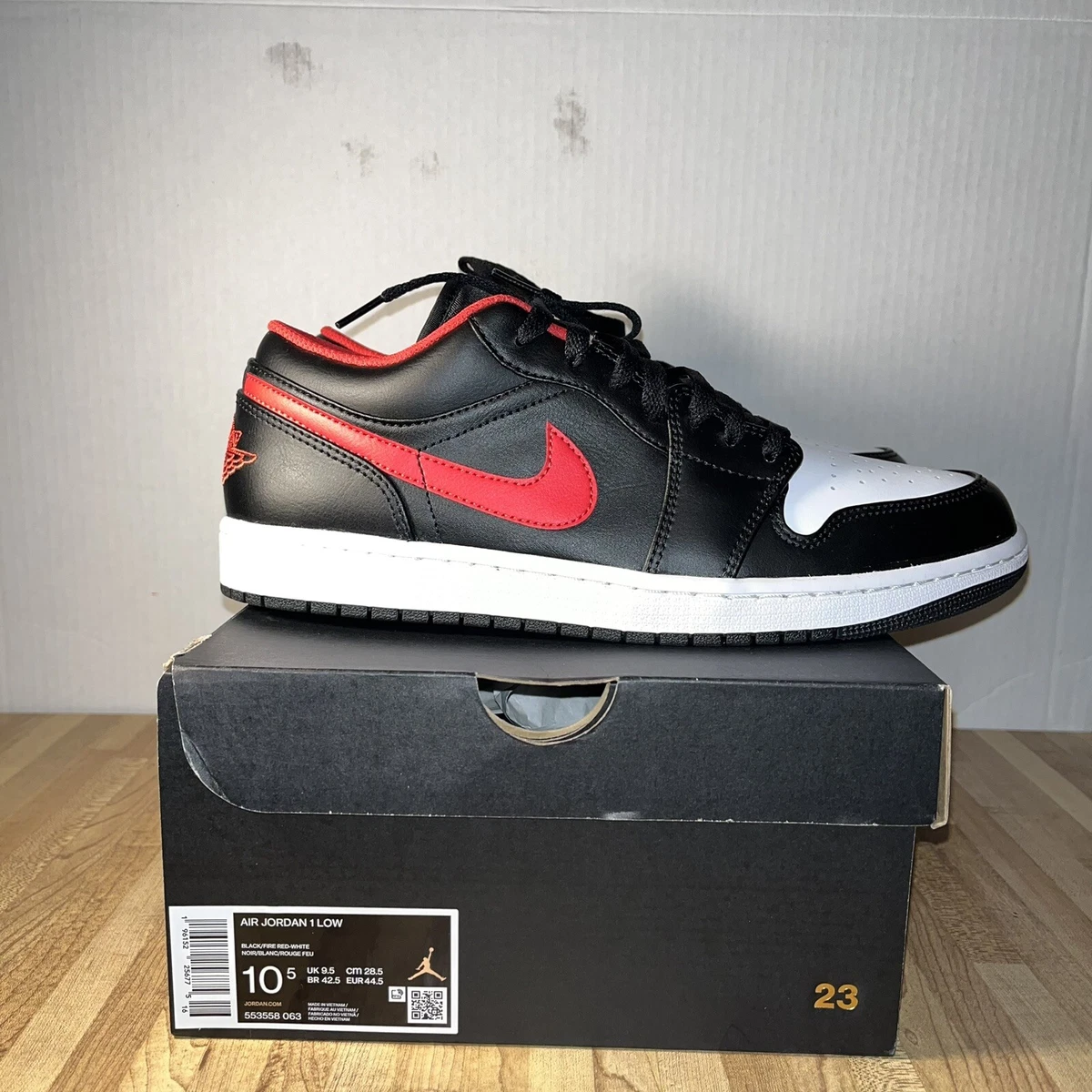 Nike Jordan 1 Low Black Fire Red White Sneaker 553558-064 Mens Size 10.5