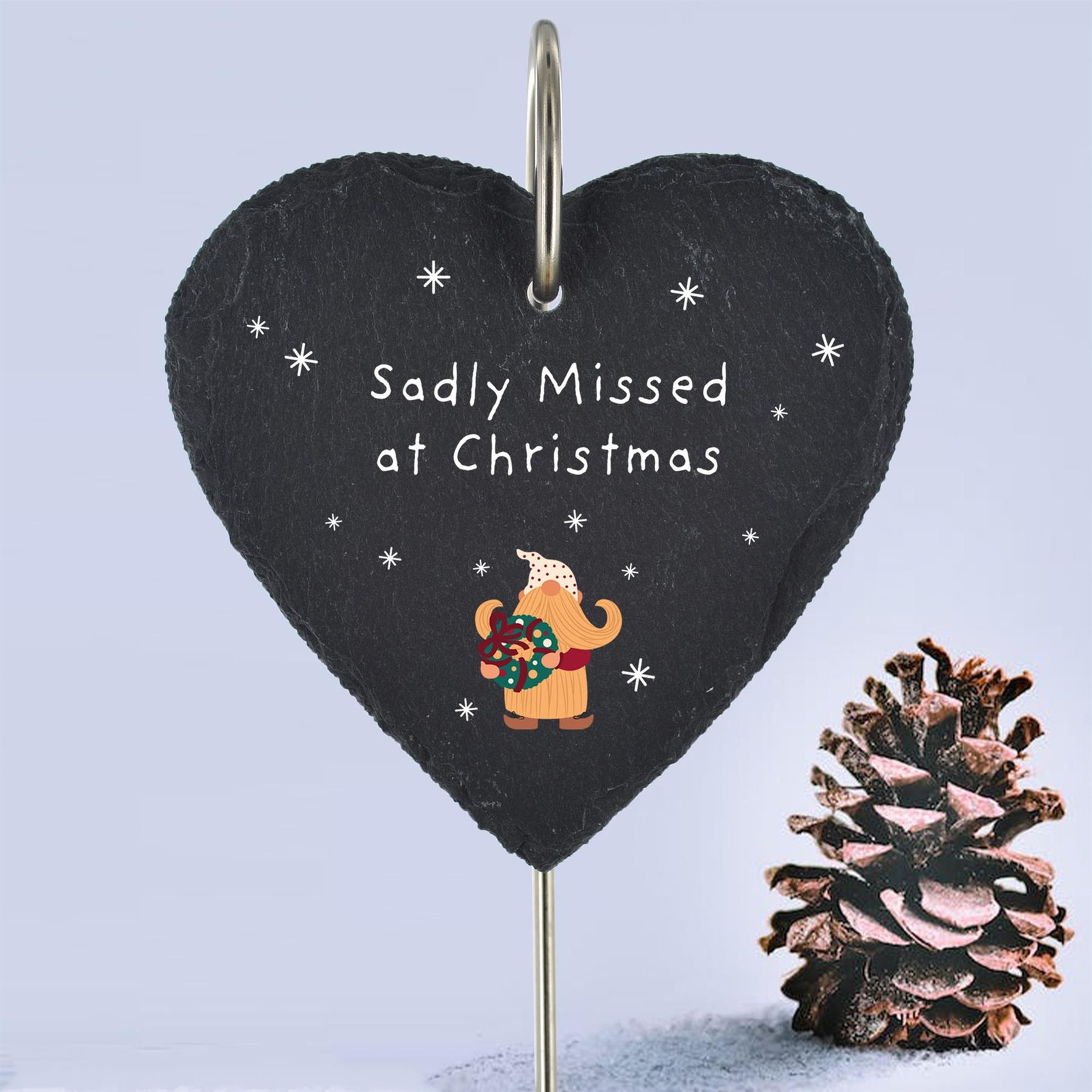 Gonk Gnome Wreath Sadly Missed Memorial Slate Grave Plaque