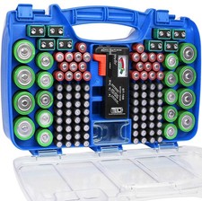 Battery Organizer Storage Case - Holds AA, AAA, 9V, Rechargeable Batteries, Port