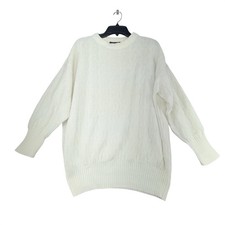Vintage Lou Nardi Women White Fisherman Sweater 100% Cotton Made in USA Large