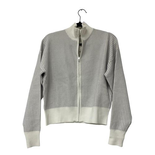 Oysho Womens Waffle Knit Zip-Up Cardigan Sweater Small White Grey 2288/880 NWT