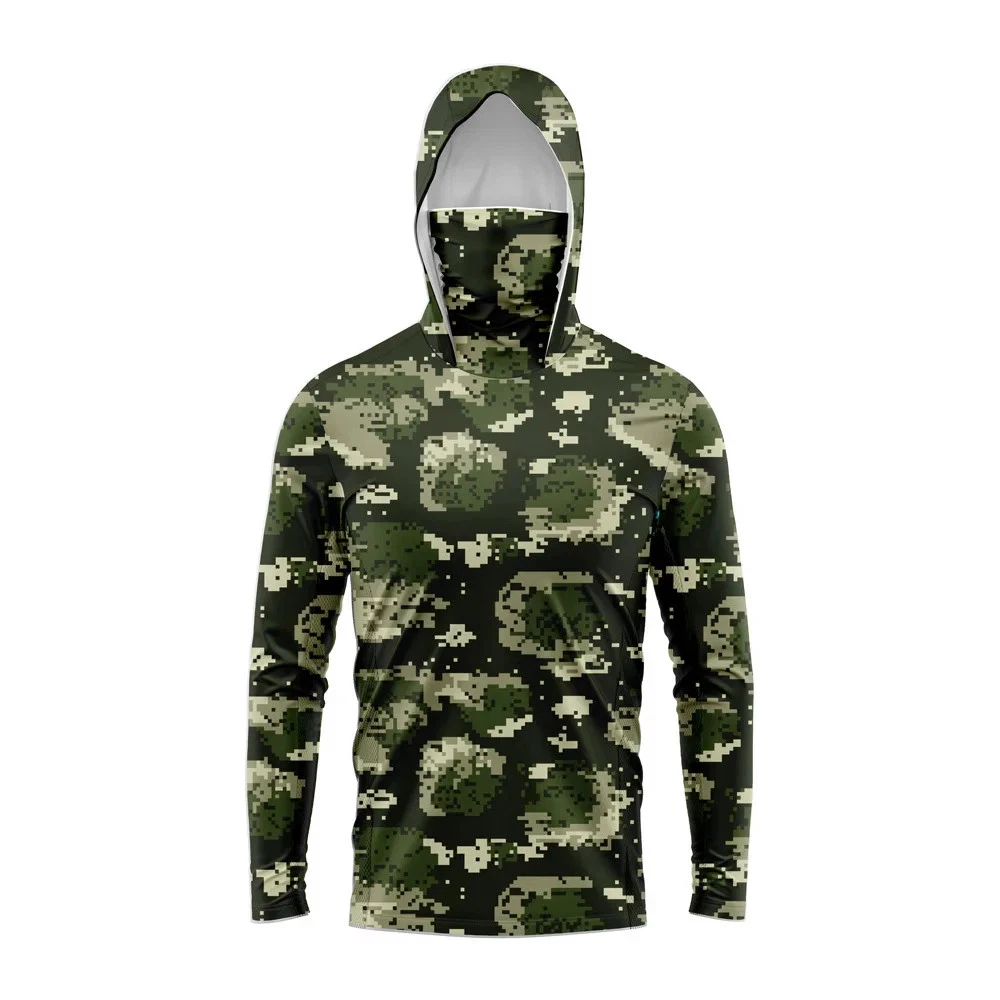 Hombres Capucha Camisa de Pesca Manga Larga Camiseta de Pesca Protección UV Ropa de Pesca