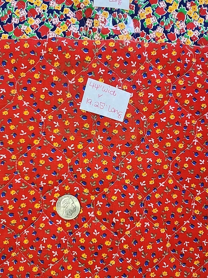 Vtg 4x Lot Calico Cotton Quilted Backing 3x Petite Floral & 1x Solid Fabric Pcs - Image 4 of 4