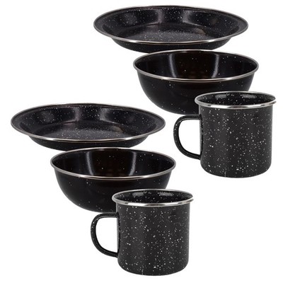 Summit Camping Geschirrset Emaille Teller Schüssel Becher 6-teilig
