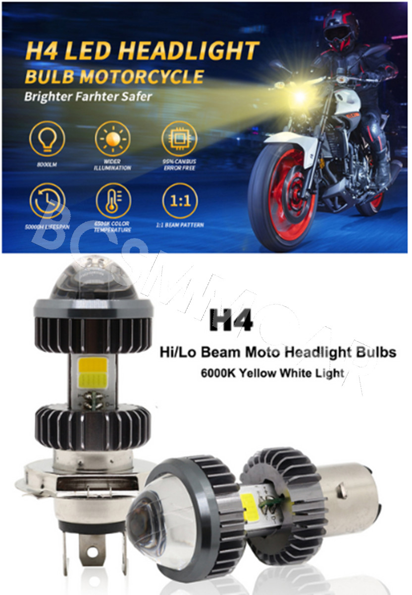 For Motorcycle H4 6000K LED Hi/Lo Beam Front Light Bulb Super Bright Headlight