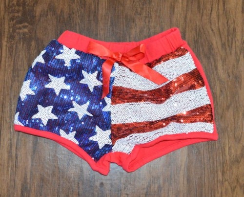 Pantalones Cortos Patrióticos Niñas Lentejuelas Niñas Talla XS Bandera Rojo Blanco Azul Cuatro de Julio - Imagen 1 de 6