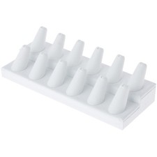 Plymor White Faux Leather Ring Display, 12 on Rectangle Base, 8.125"x3.25"x2.5"