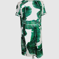 Shein Women's Shift Dress Short Ruffle Sleeve White with Leaf Print Size Medium