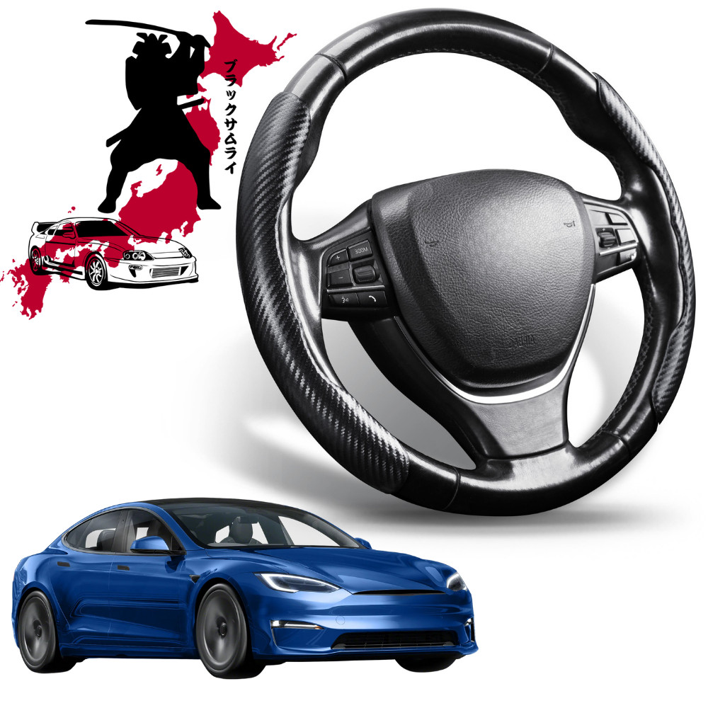 Black Samurai Steering Wheel Cover-Segmented for Tesla Model S 2022 - Current