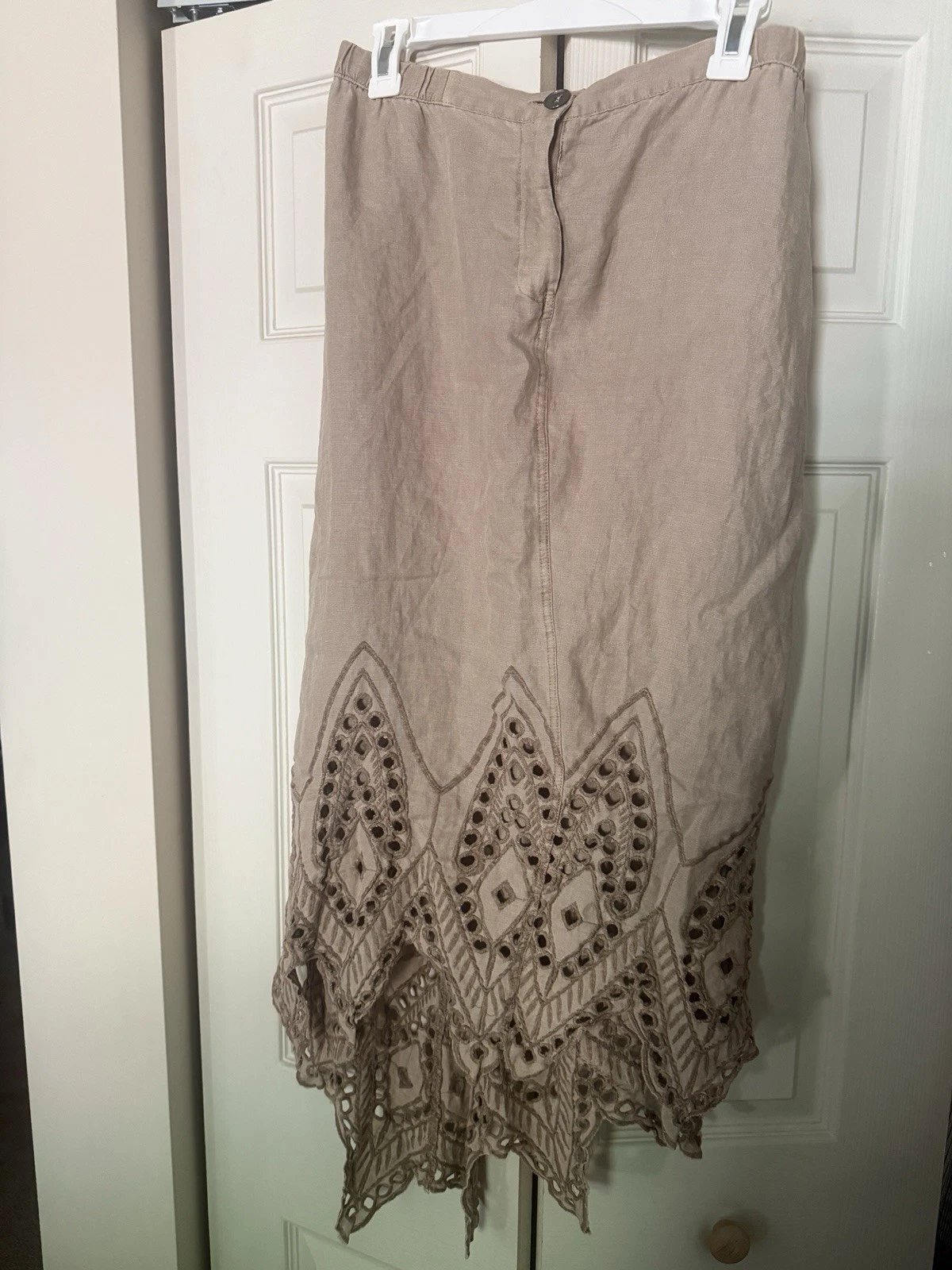 Linen Tan Boho Vintage Small Long Skirt NWT Like Anthropologie Free People Style