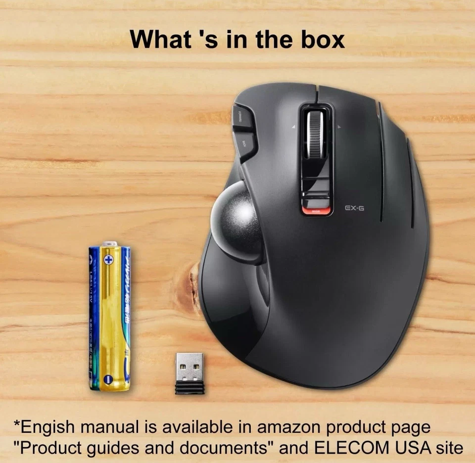 ELECOM EX-G Trackball Mouse, 2.4GHz USB Wireless, Ergonomic Design C1 - Image 2 of 4