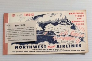 Northwest Orient Airlines- vintage 1949 airline ticket folder