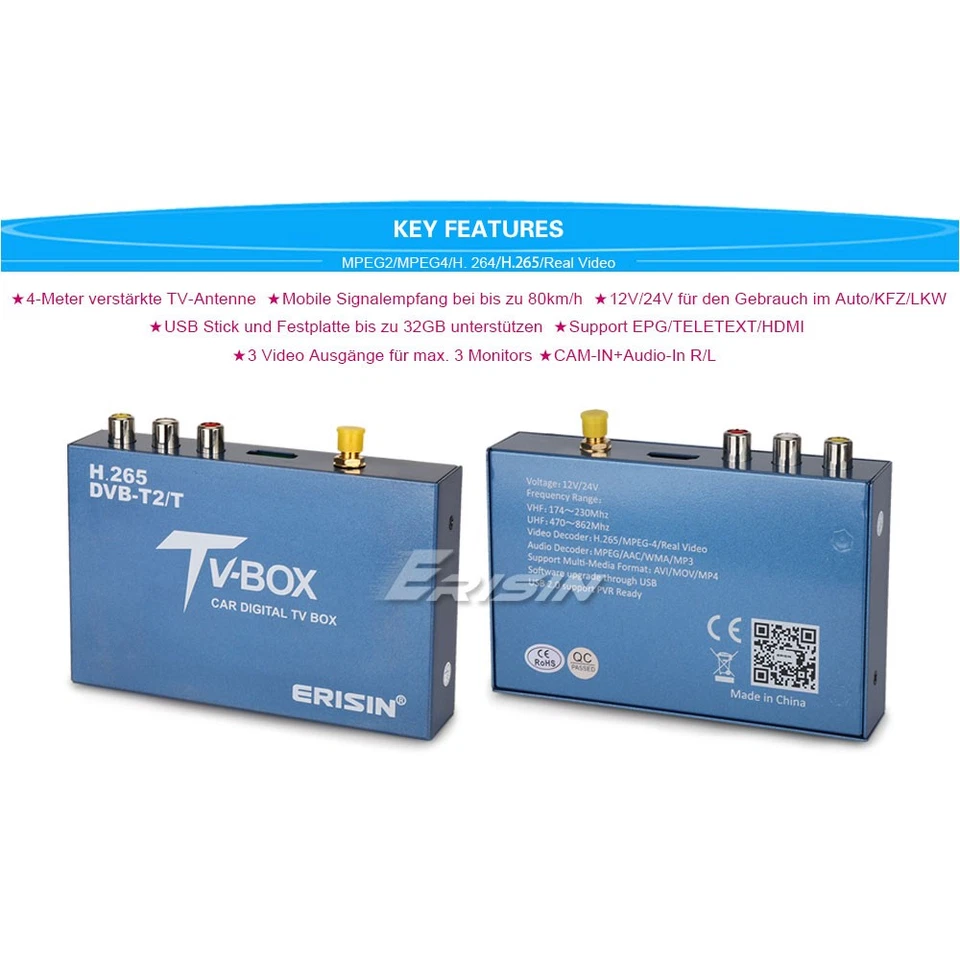 AUTO/KFZ Mobile HD DVB-T2 Digital TV Empfänger HEVC(H.265) H.264 MPEG-2/4 ES336 - Bild 3 von 4